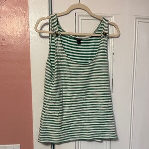 Ann Taylor Green and White Striped Button-Shoulder Tank